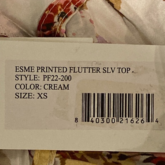 NWT Sea New York Esme Cream Floral Print Flutter Sleeve Silk Top - Sz XS - Picture 7 of 8